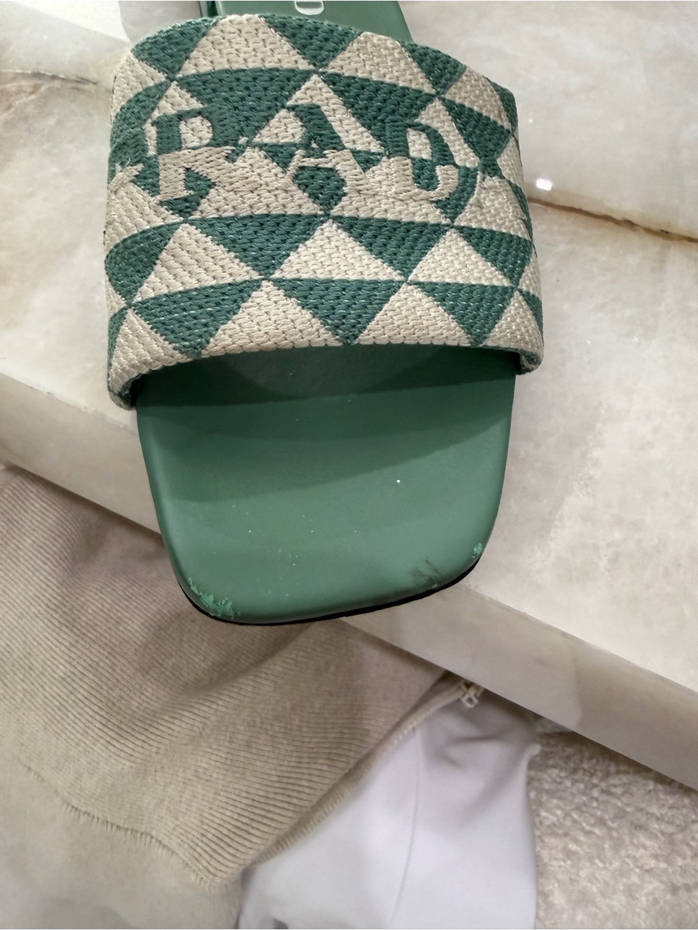 Prada Teal and White Geometric Slide Mules - Picture 5 of 7